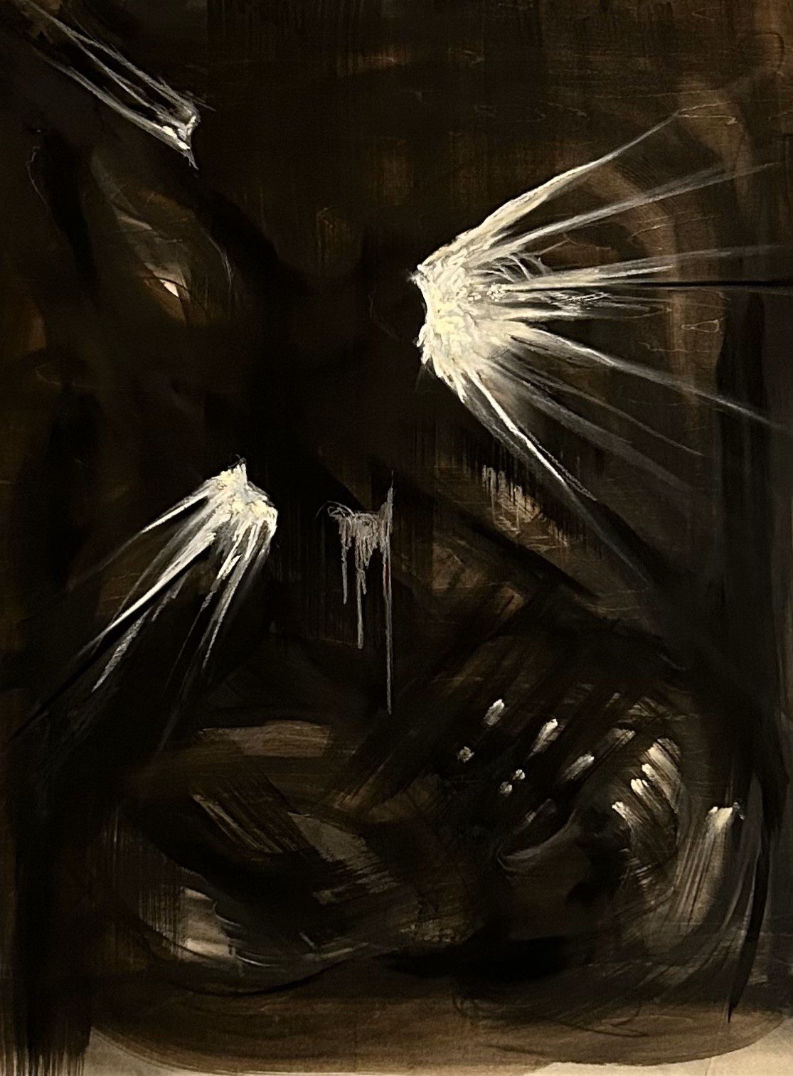 the diegetic monolith: a dark drawing with two white bursts of light in the upper half